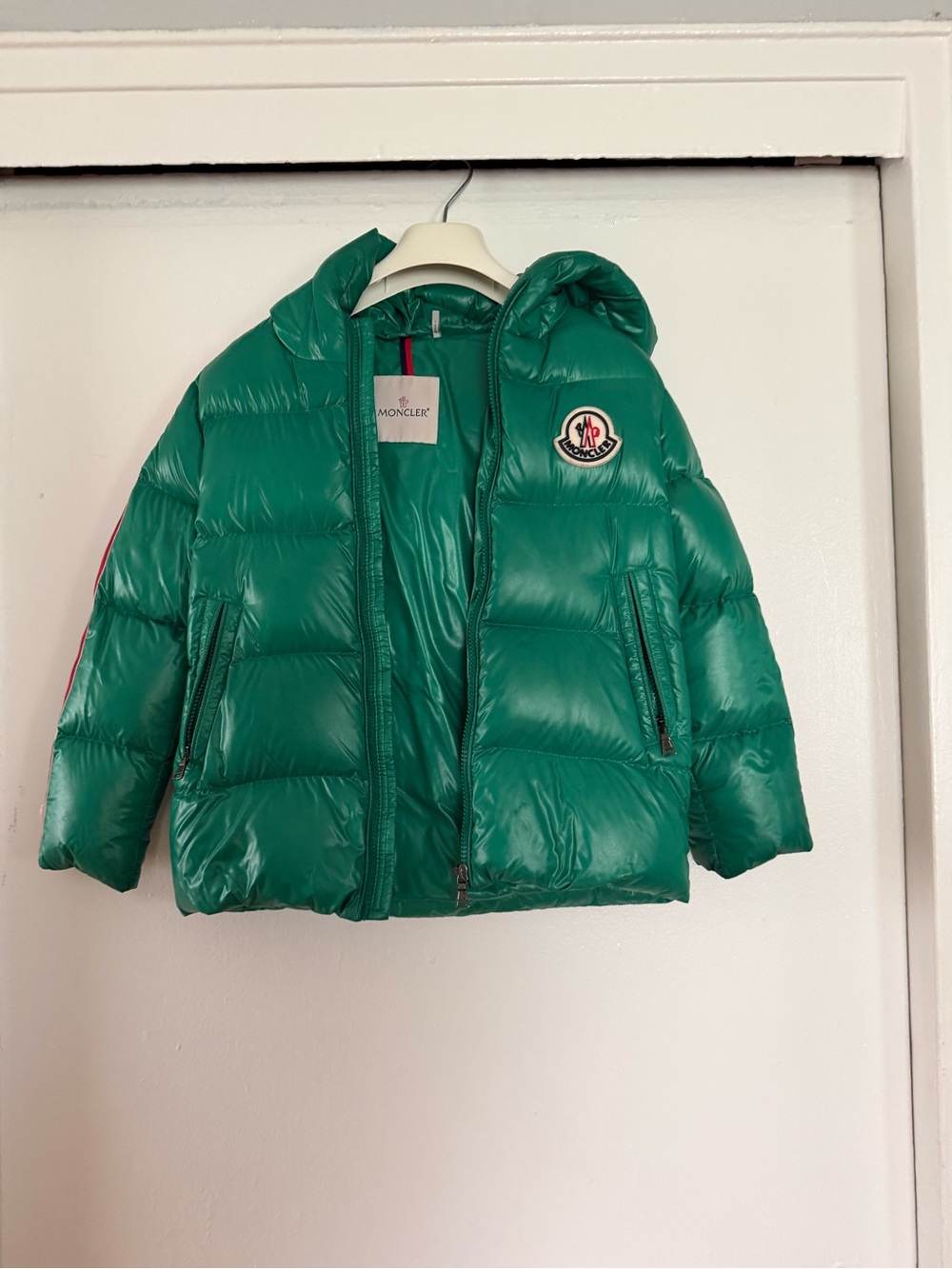 Kids Moncler Emerald Green Hooded Puffer Jacket